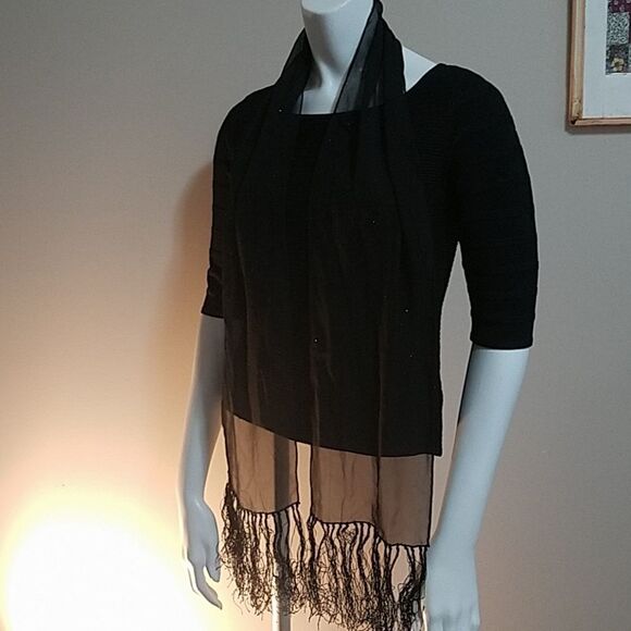 Black Sparkly Scarf with Tassels - Picture 3 of 4